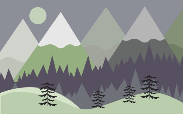 Un paesaggio montano con alberi e montagne Un paesaggio montano con alberi e montagne
