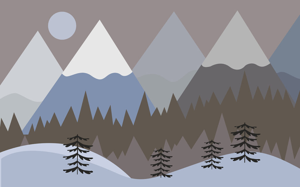 Un paesaggio montano con alberi e neve Un paesaggio montano con alberi e neve