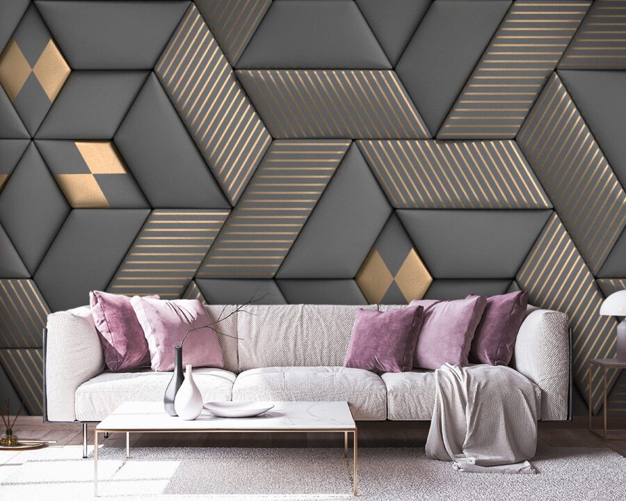 Eleganza geometrica nei colori grigio e ottone.