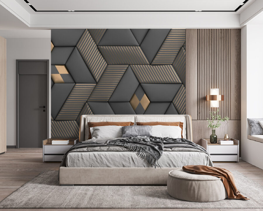 Eleganza geometrica nei colori grigio e ottone.