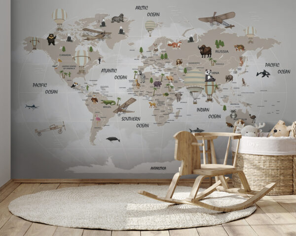 Mappa del mondo con animali Mappa del mondo con animali