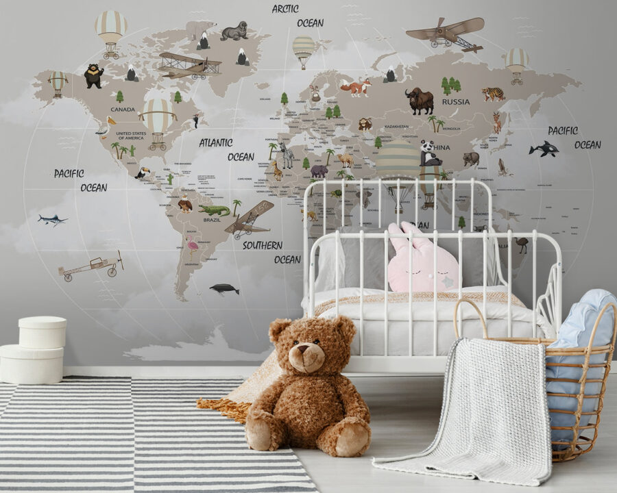 Mappa del mondo con animali