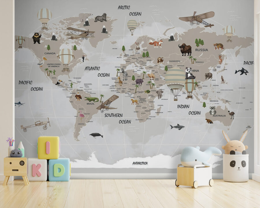 Mappa del mondo con animali