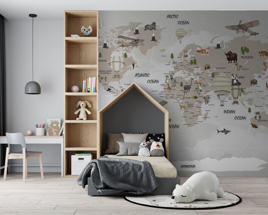 Mappa del mondo con animali