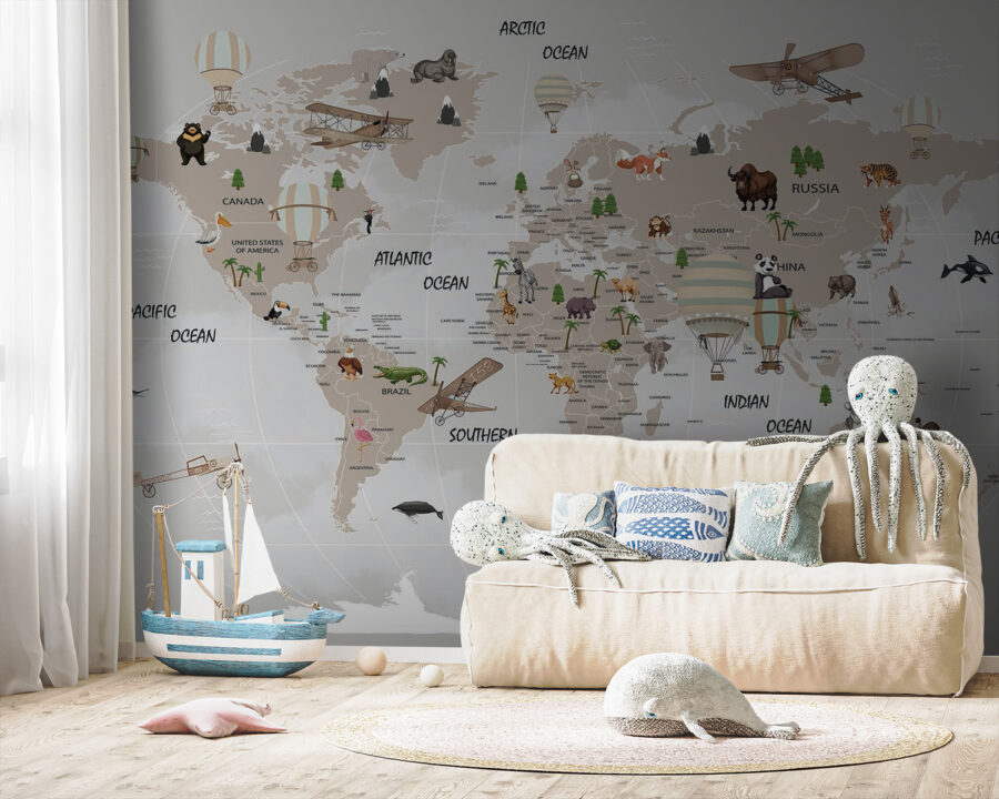 Mappa del mondo con animali