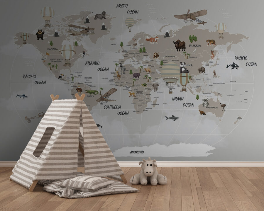 Mappa del mondo con animali