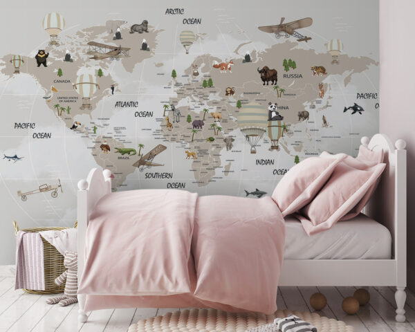 Mappa del mondo con animali Mappa del mondo con animali