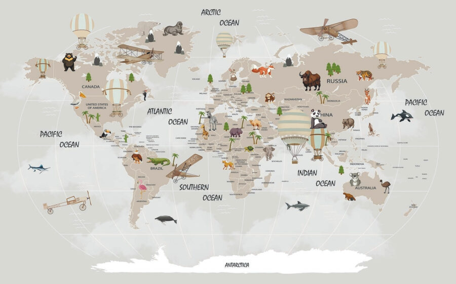 Mappa del mondo con animali