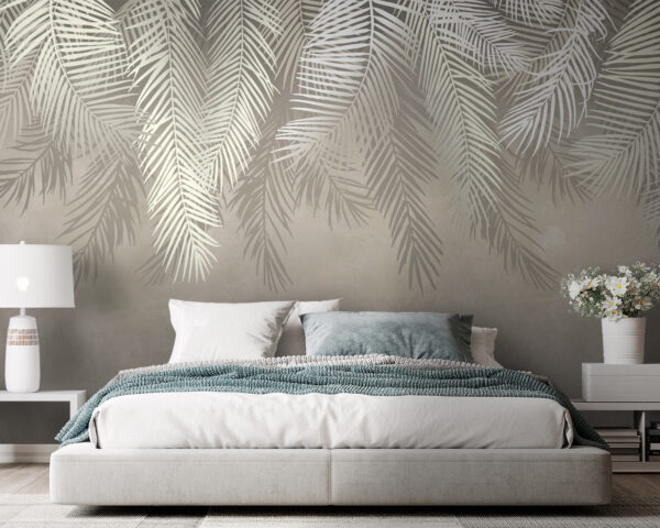 Carta da parati Carta da parati Foglie bianche su sfondo grigio (COD: u93104v1)