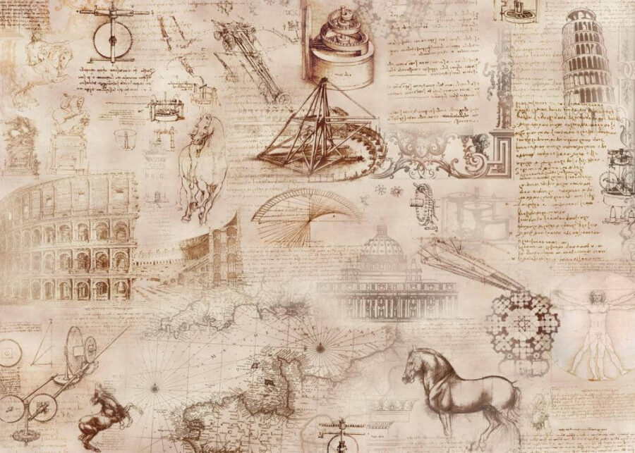 Illustrazioni storiche e schizzi a collage.