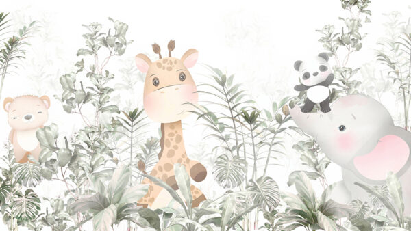 Giraffa e panda in una foresta Giraffa e panda in una foresta