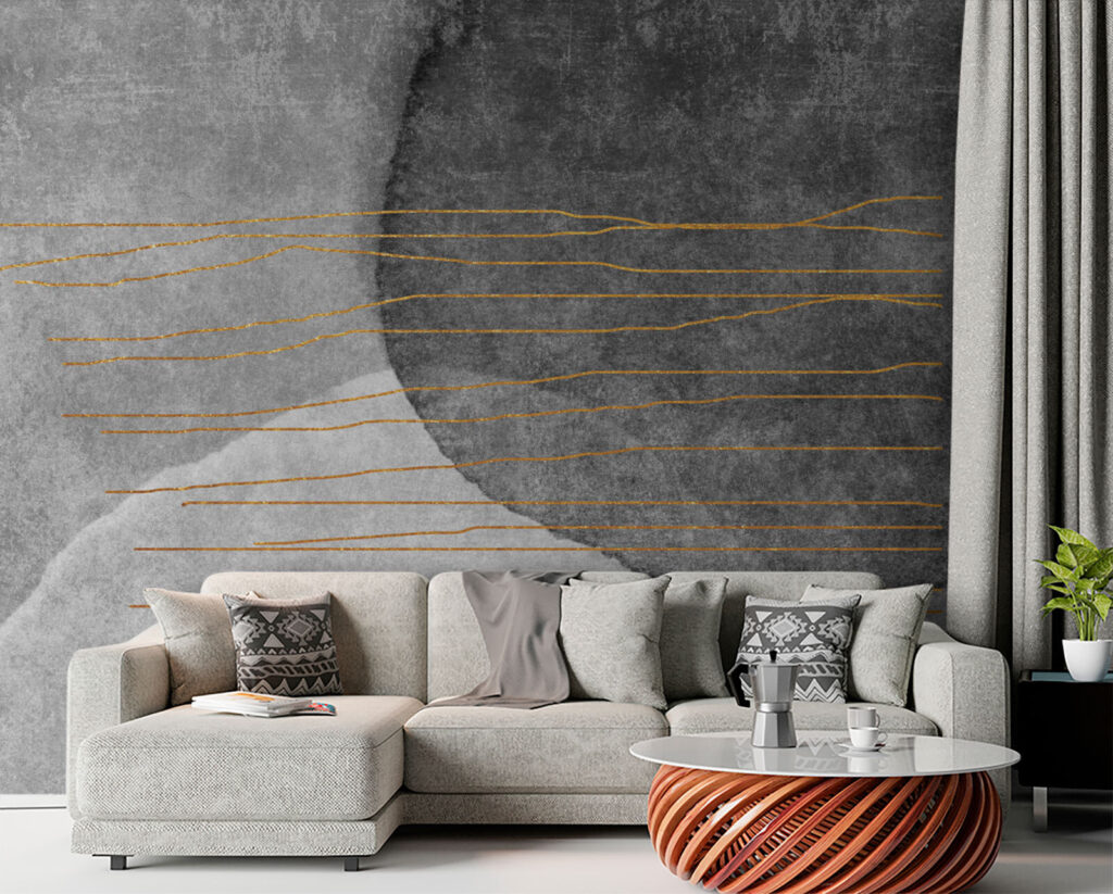 Grey and white painting with orange lines