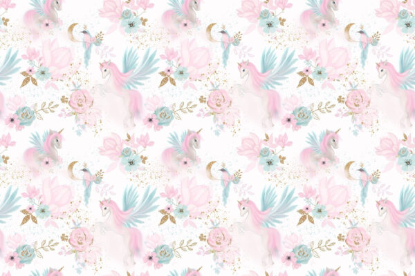 Motivo di unicorni e fiori rosa e blu Motivo di unicorni e fiori rosa e blu
