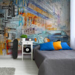 Carta da parati Disegno di un'auto all'angolo della strada