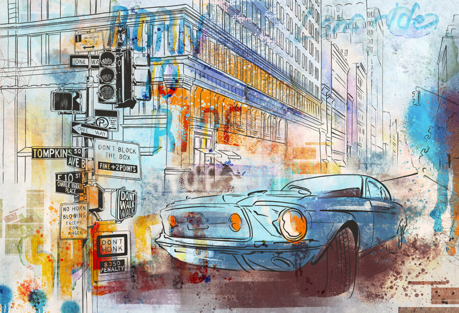 Disegno di un'auto all'angolo della strada