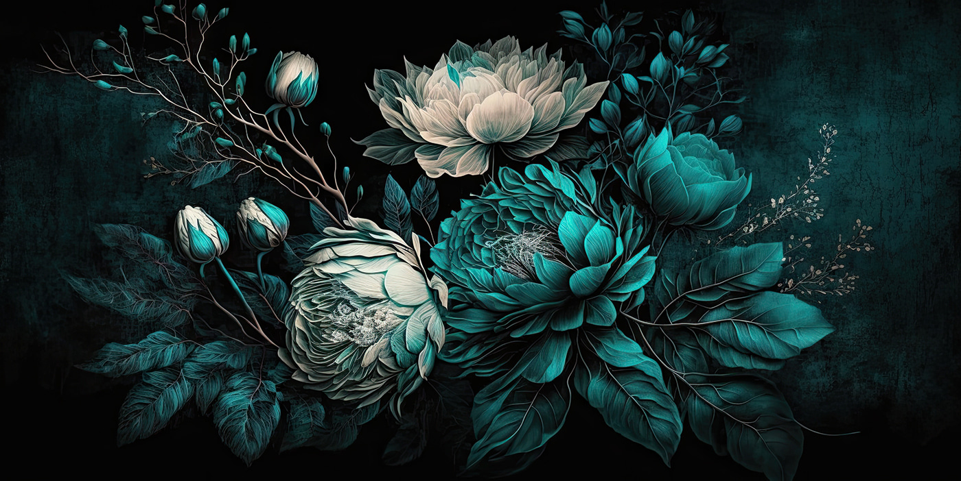 Fiori di smeraldo su sfondo scuro u75413p - Fiori di smeraldo su sfondo scuro