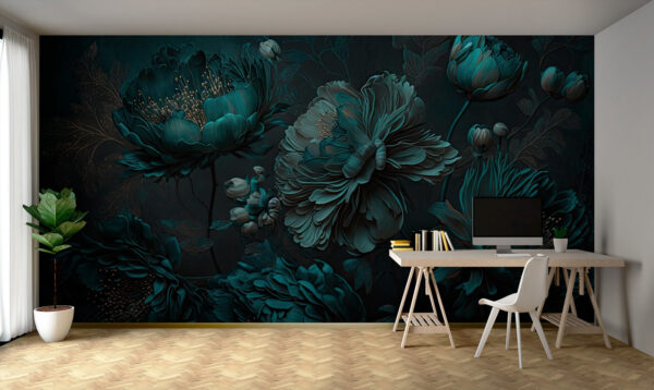 Elegant teal floral arrangement on canvas Elegant teal floral arrangement on canvas