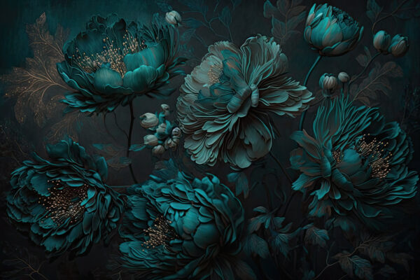 Elegant teal floral arrangement on canvas Elegant teal floral arrangement on canvas