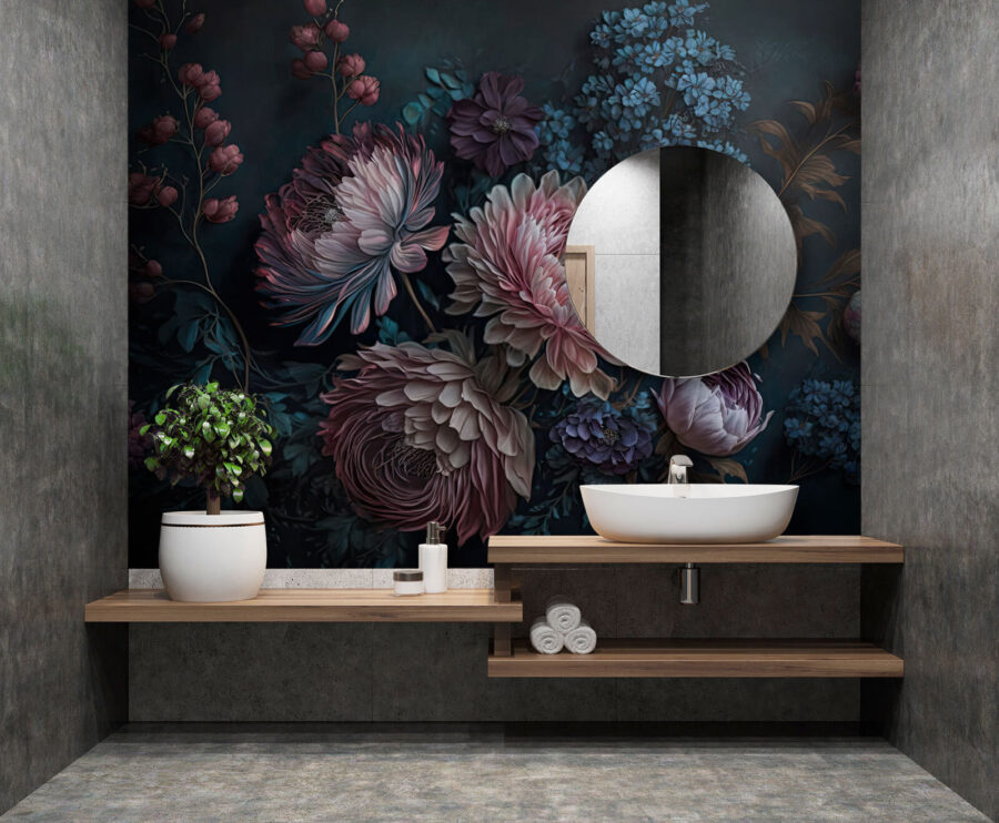 Carta da parati Pittura di fiori su sfondo scuro - immagine 3