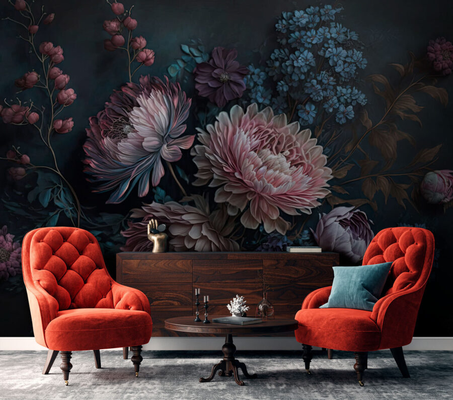 Carta da parati Pittura di fiori su sfondo scuro - immagine 2