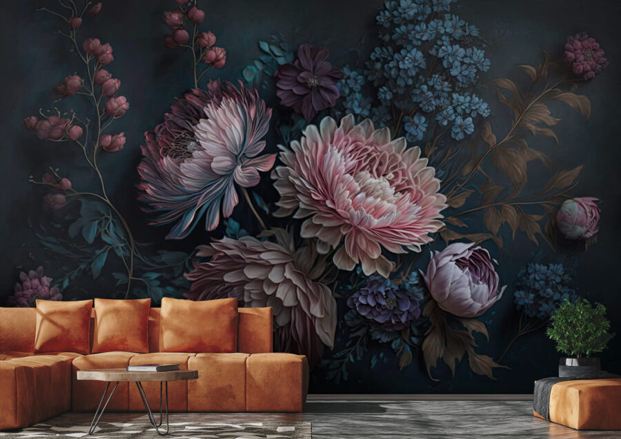 Carta da parati Pittura di fiori su sfondo scuro