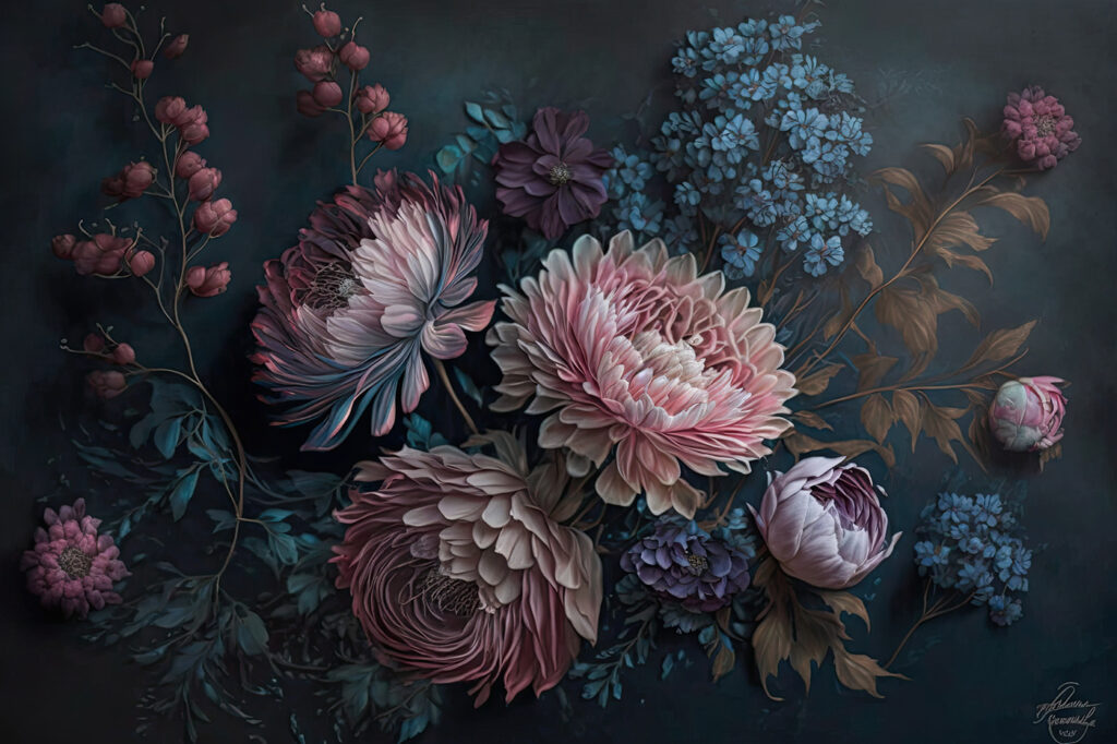 Pittura di fiori su sfondo scuro Pittura di fiori su sfondo scuro