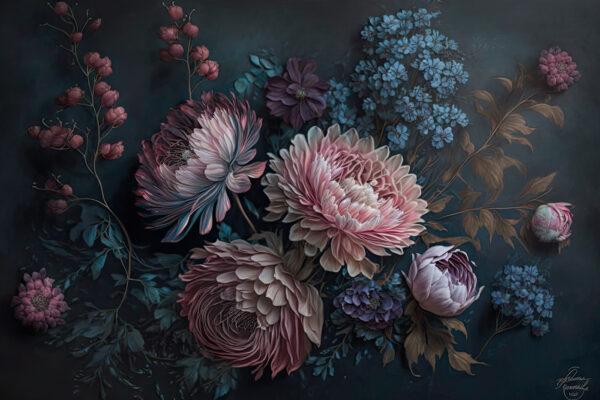 Pittura di fiori su sfondo scuro Pittura di fiori su sfondo scuro