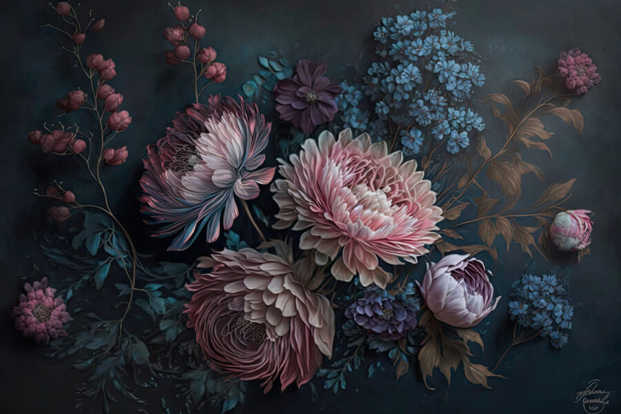 Carta da parati Pittura di fiori su sfondo scuro - immagine 4