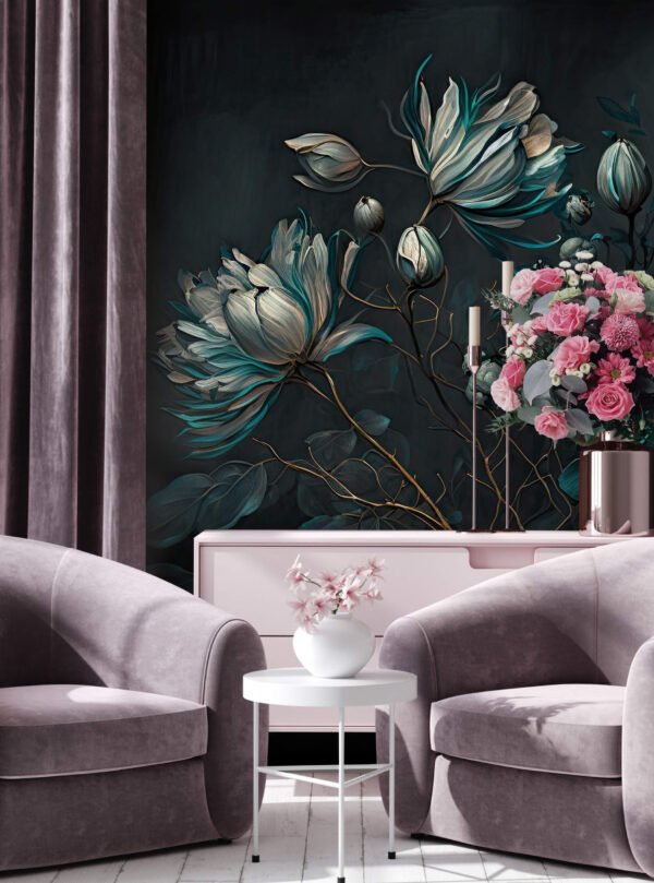 Pittura di fiori su sfondo nero Pittura di fiori su sfondo nero