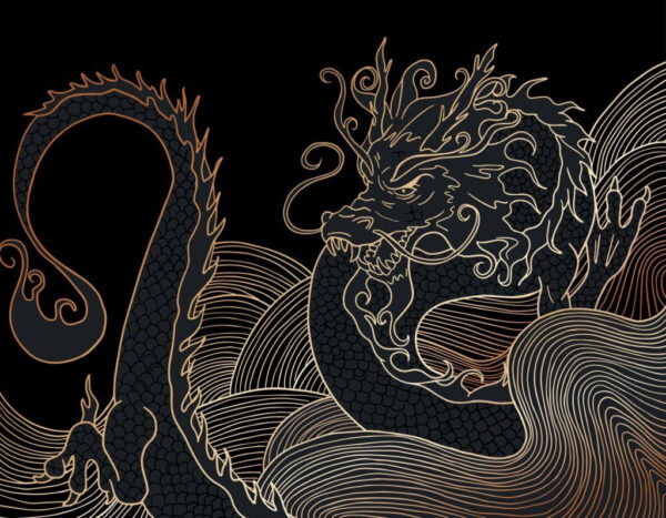 Drago mistico che vortica nell'oscurità Drago mistico che vortica nell'oscurità