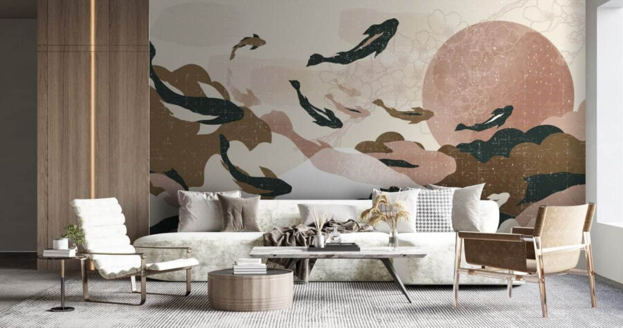 Pittura di pesci nel cielo