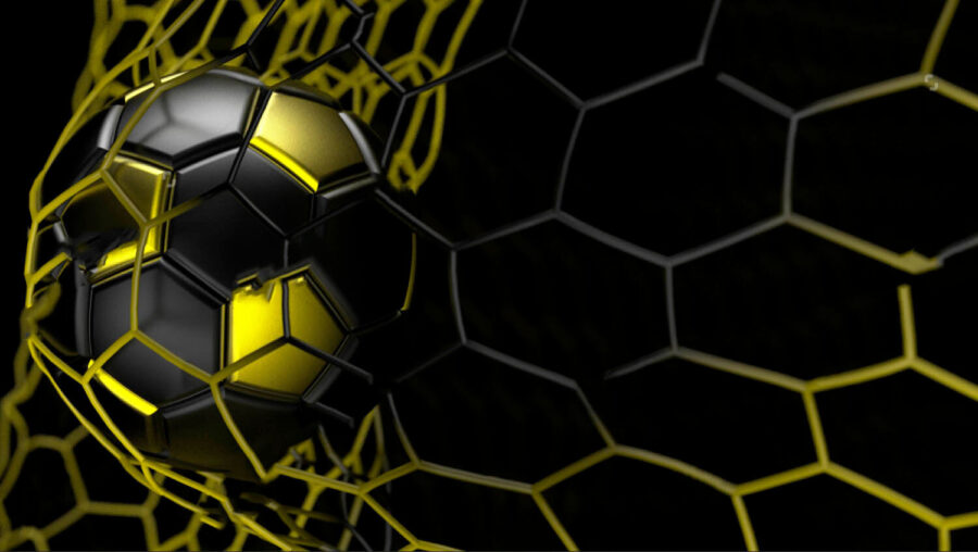 Palla da calcio in una rete