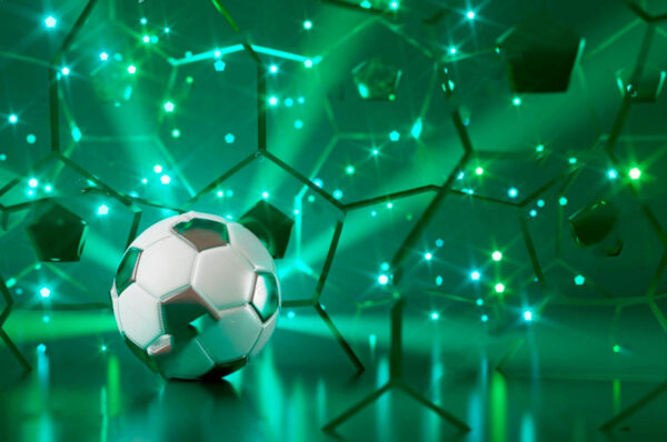 Pallone da calcio su una superficie riflettente Pallone da calcio su una superficie riflettente
