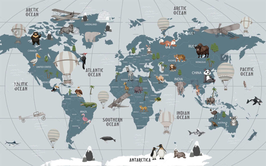 Mappa del mondo con animali