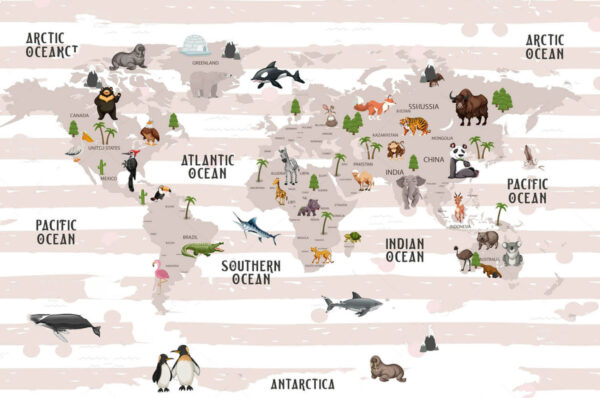 Mappa del mondo con animali Mappa del mondo con animali