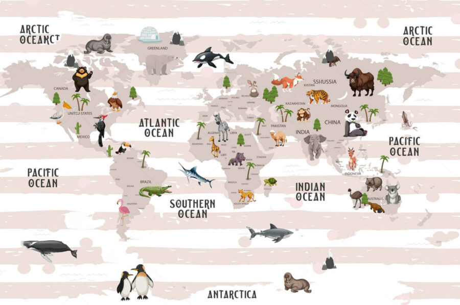 Mappa del mondo con animali Mappa del mondo con animali