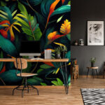 Carta da parati Foglie colorate su sfondo nero