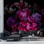 Carta da parati Gruppo di fiori su sfondo nero