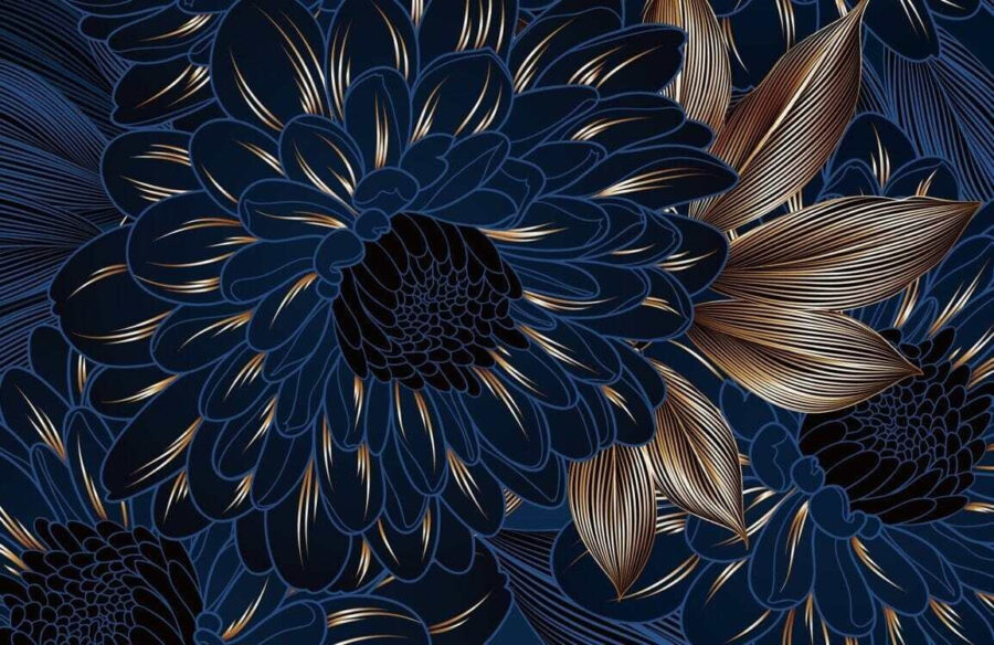Elegante disegno floreale su sfondo scuro.