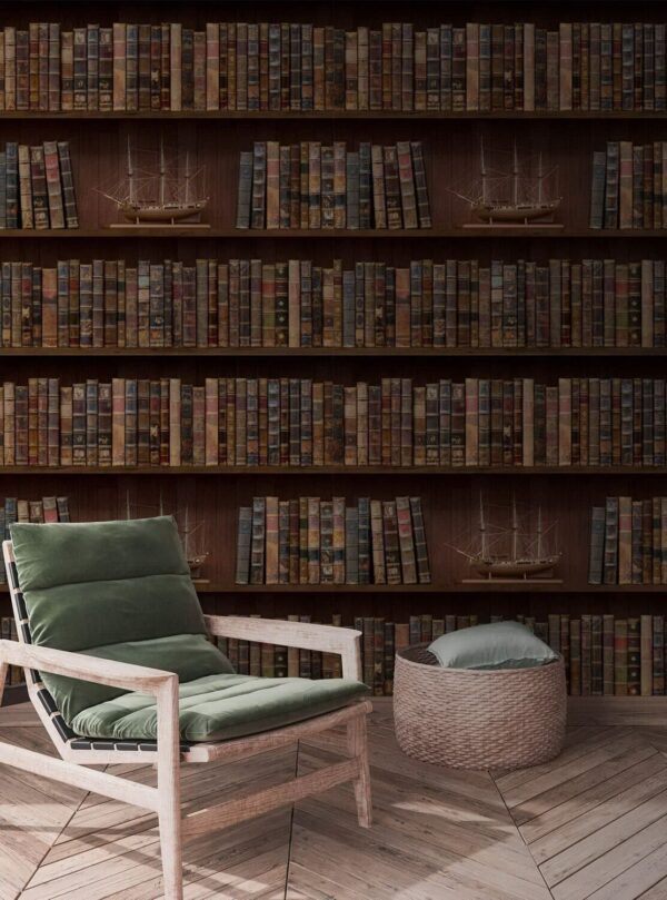 Parete di libri con barche Parete di libri con barche