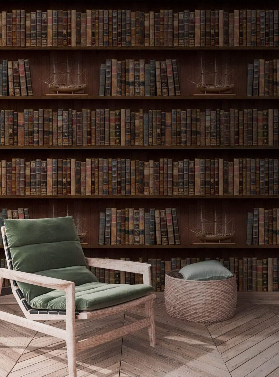 Parete di libri con barche Parete di libri con barche