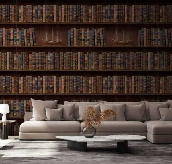 Parete di libri con barche Parete di libri con barche