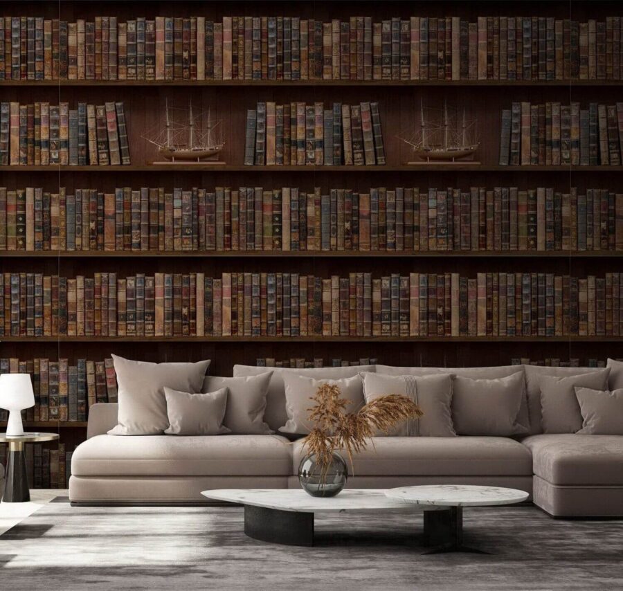 Parete di libri con barche Parete di libri con barche