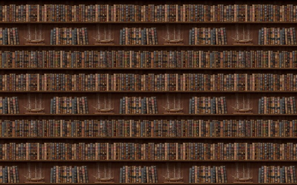 Parete di libri con barche Parete di libri con barche