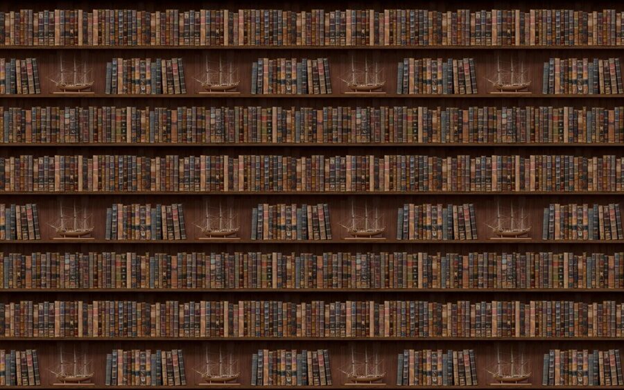 Parete di libri con barche Parete di libri con barche