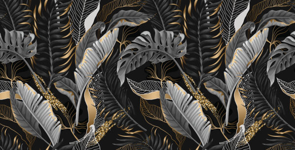 Fogliame tropicale rigoglioso con accenti scintillanti. Fogliame tropicale rigoglioso con accenti scintillanti.