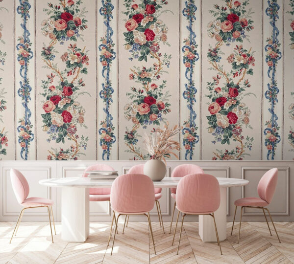 Carta da parati con fiori e nastri Carta da parati con fiori e nastri