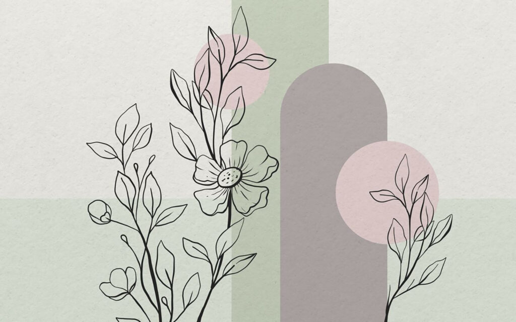 Disegno di un fiore e di foglie Disegno di un fiore e di foglie