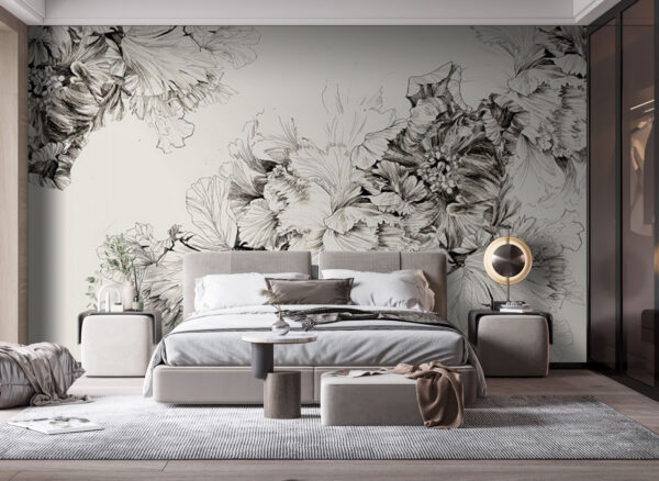 Carta da parati Carta da parati Disegno di fiori su sfondo bianco (COD: u71530)