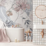 Carta da parati Motivo floreale con fiori bianchi e neri